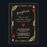 Gatsby Casino Las Vegas Poker Wedding Reception Informatiekaartje<br><div class="desc">Uniek casino Royale en Great Gatsby voor het kaartontwerp. Het is voorzien van een kunstdecostijl, een Roaring 1920's oude Hollywood gebroken lijst met faux gold folie Fleur-de-lis, rode harten, Q en K op twee hoeken (het simuleren van speelkaarten), op gouden zwarte Art Deco patroonachtergrond. Gebruik het gereedschap Personaliseren om je...</div>