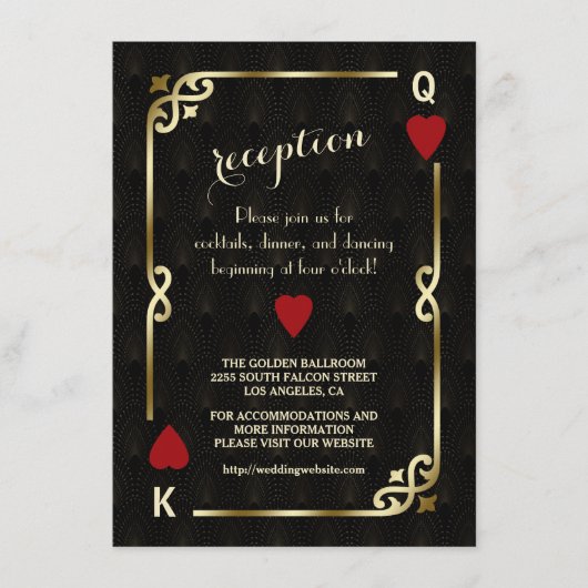 Gatsby Casino Las Vegas Poker Wedding Reception Informatiekaartje (Voorkant)