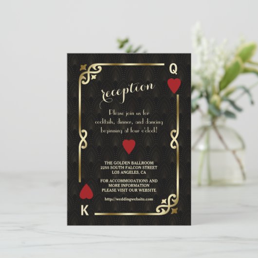 Gatsby Casino Las Vegas Poker Wedding Reception Informatiekaartje (Staand voorkant)