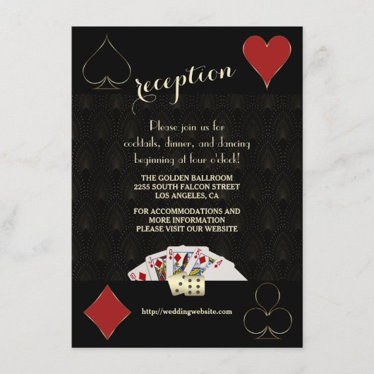 Gatsby Casino Las Vegas Poker Wedding Reception Informatiekaartje (Voorkant)