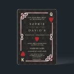 Gatsby Casino Las Vegas Roze Zwart Poker Bruiloft Kaart<br><div class="desc">Uniek Casino Royale- en Great Gatsby-thema kaartontwerp. Het heeft een vintage art-decostijl, een Roaring Twenties old Hollywood gebroken frame met lichtroze Fleur-de-lis-gradiënt, rode harten, Q en K in twee hoeken (die speelkaarten simuleren), op een goud-zwarte Art Deco-patroon achtergrond. Speciale formuleringen worden gebruikt zoals in een pokerspel. Aan de achterkant nep...</div>