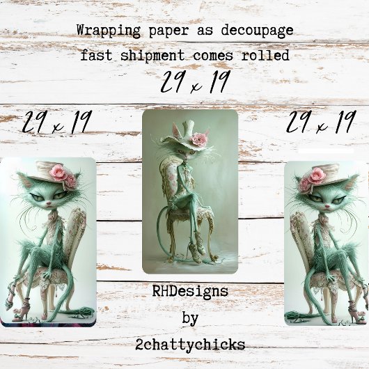 Gatsby Cats Sage Groene Decoupage Inpakpapier Vel