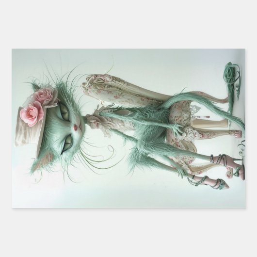 Gatsby Cats Sage Groene Decoupage Inpakpapier Vel (Voorkant 3)