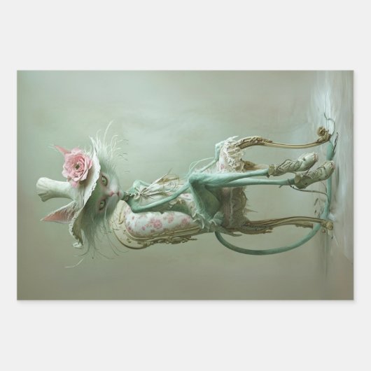  Gatsby Cats Sage Groene Decoupage Inpakpapier Vel (Voorkant 2)