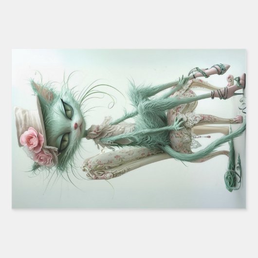 Gatsby Cats Sage Groene Decoupage Inpakpapier Vel (Voorkant)