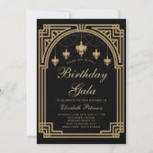 Gatsby Deco Roaring 20s Chandeliers Gouden Verjaar Kaart (Voorkant)