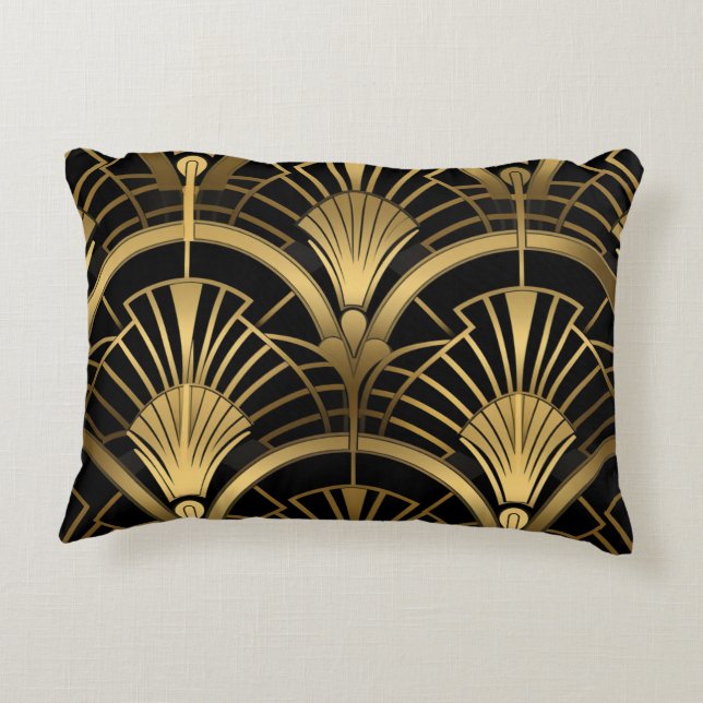 Gatsby Eventures - Zwart en Art Deco Gold Accent Kussen (Achterkant)