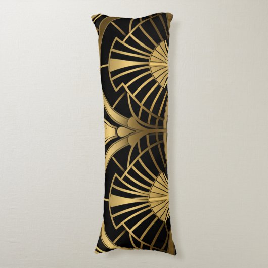 Gatsby Eventures - Zwart en Art Deco Gold Lichaamskussen (Voorkant Verticaal)