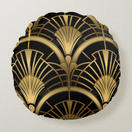 Gatsby Eventures - Zwart en Art Deco Gold Rond Kussen