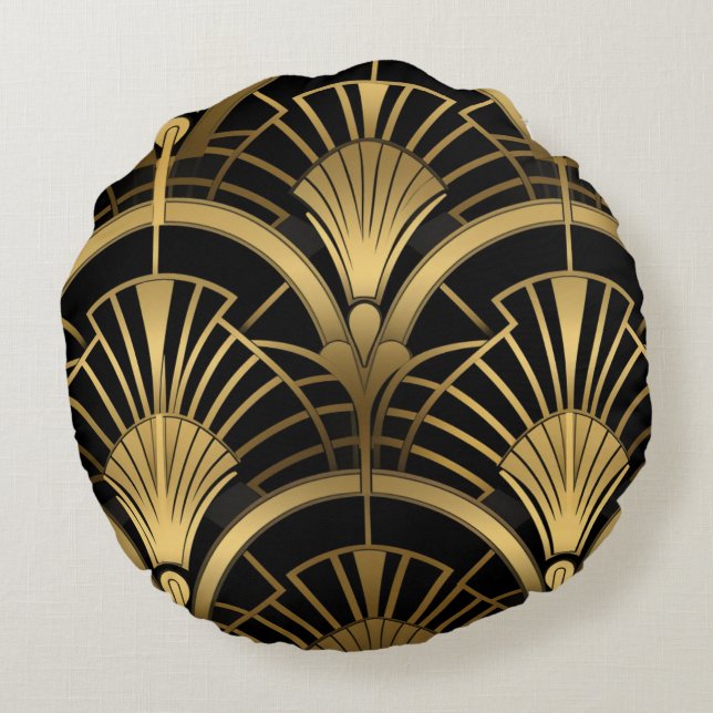 Gatsby Eventures - Zwart en Art Deco Gold Rond Kussen (Achterkant)