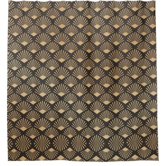 Gatsby Fan Geometrisch Patroon Goud en Zwart Douchegordijn (Voorkant)