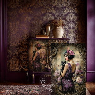 Gatsby Flapper Dameskat Vintage Decoupage Print Tissuepapier