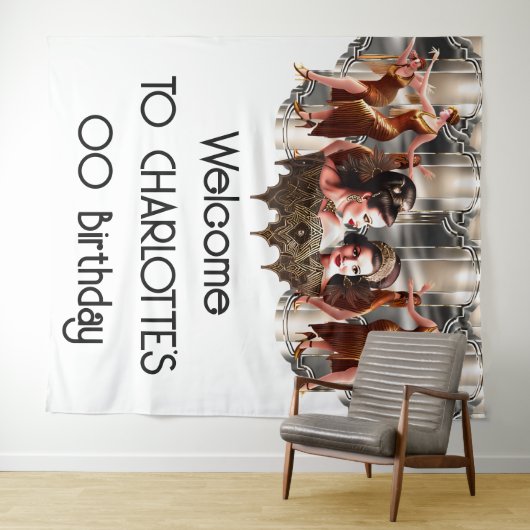 Gatsby flapper dansers metallic achtergrond 1920 wandkleed (In Situ (horizontaal))