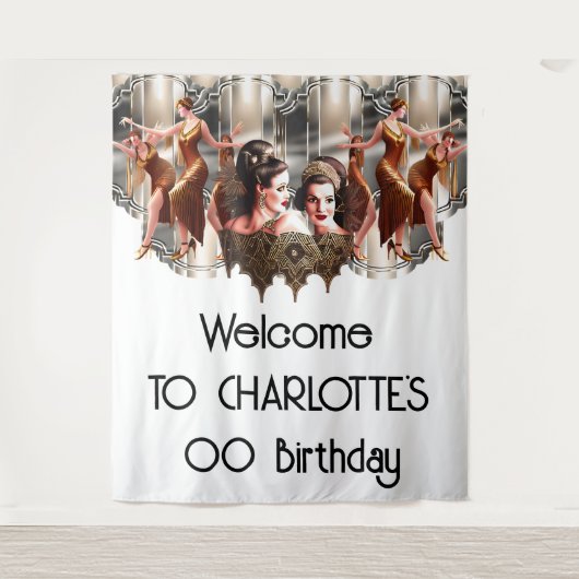 Gatsby flapper dansers metallic achtergrond 1920 wandkleed (Voorkant)