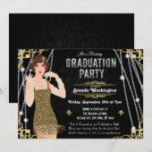 Gatsby Flapper Girl Afstudeeruitnodiging Kaart (Voorkant / Achterkant)