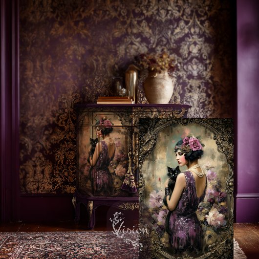 Gatsby Flapper Lady Cat Vintage Decoupage Print Tissuepapier