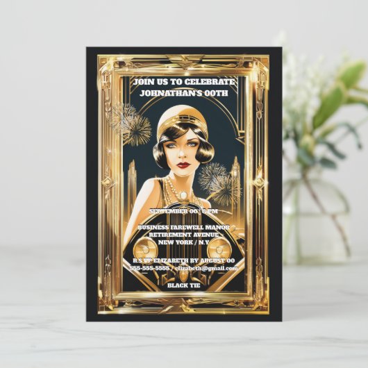 Gatsby flapper meisje automobiel 1920's party kaart (Staand voorkant)