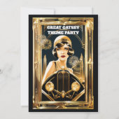 Gatsby flapper meisje automobiel 1920's party kaart (Achterkant)