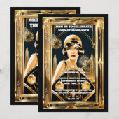 Gatsby flapper meisje automobiel 1920's party kaart (Voorkant / Achterkant)