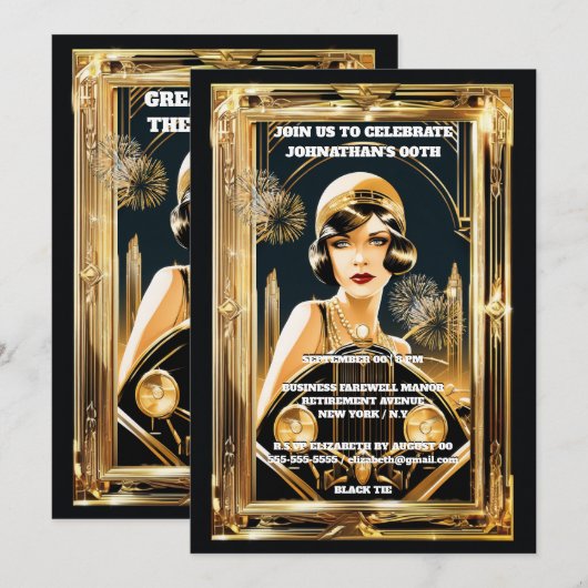 Gatsby flapper meisje automobiel 1920's party kaart (Voorkant / Achterkant)