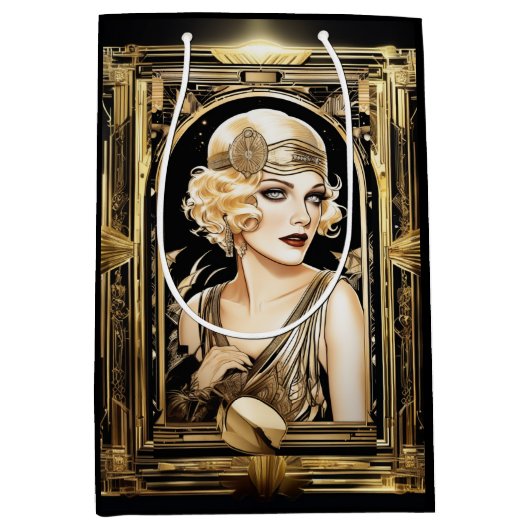 Gatsby flapper meisje blond haar 1920's party medium cadeauzakje (Voorkant)
