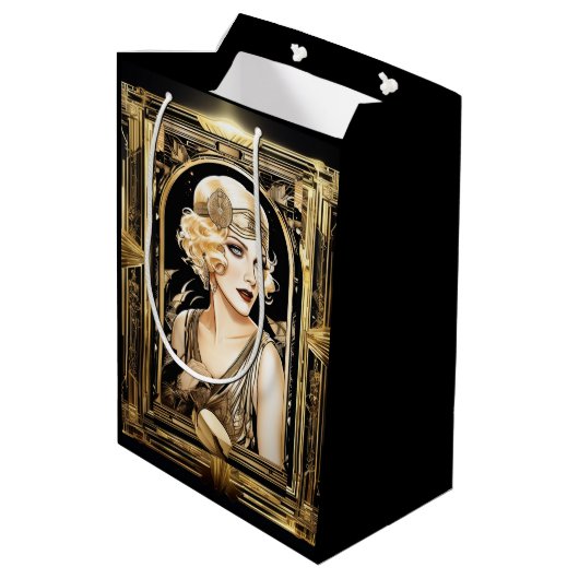 Gatsby flapper meisje blond haar 1920's party medium cadeauzakje (Achterkant Gekanteld)
