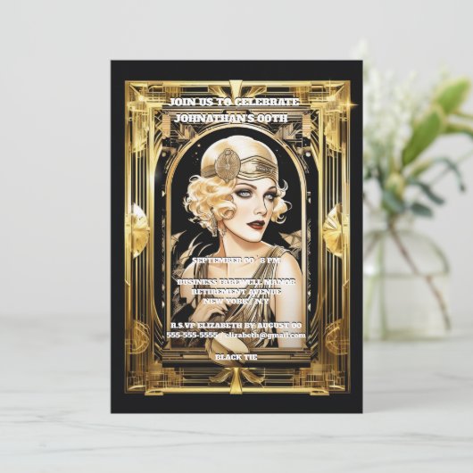 Gatsby Flapper meisje blond zwart stropdas eveneme Kaart (Staand voorkant)