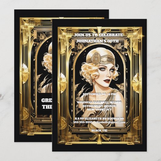 Gatsby Flapper meisje blond zwart stropdas eveneme Kaart (Voorkant / Achterkant)