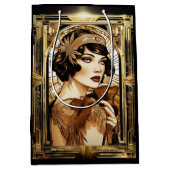 Gatsby flapper meisje brunette 1920's themafeest medium cadeauzakje (Voorkant)
