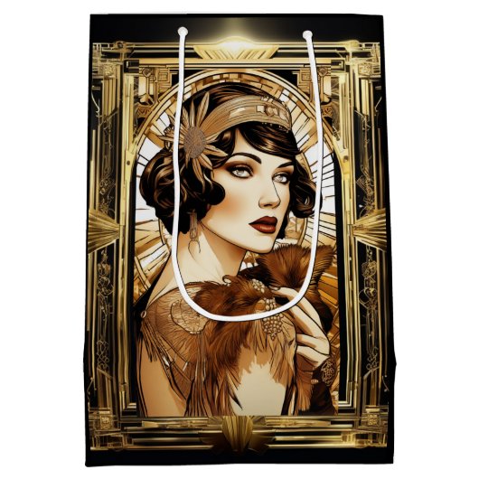 Gatsby flapper meisje brunette 1920's themafeest medium cadeauzakje (Achterkant)