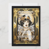Gatsby flapper meisje donker haar zwart goud evene kaart (Voorkant)