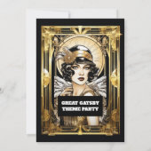 Gatsby flapper meisje donker haar zwart goud evene kaart (Achterkant)