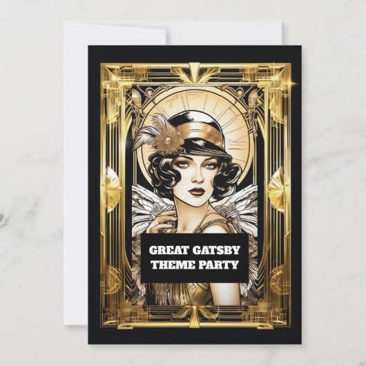 Gatsby flapper meisje donker haar zwart goud evene kaart (Achterkant)
