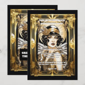 Gatsby flapper meisje donker haar zwart goud evene kaart (Voorkant / Achterkant)