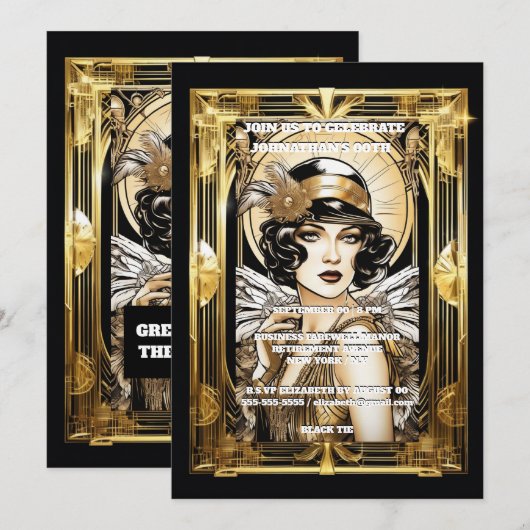 Gatsby flapper meisje donker haar zwart goud evene kaart (Voorkant / Achterkant)