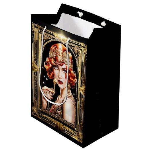 Gatsby flapper meisje redhead 1920's party medium cadeauzakje (Voorkant Gekanteld)