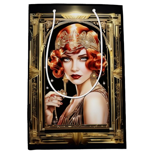 Gatsby flapper meisje redhead 1920's party medium cadeauzakje (Voorkant)