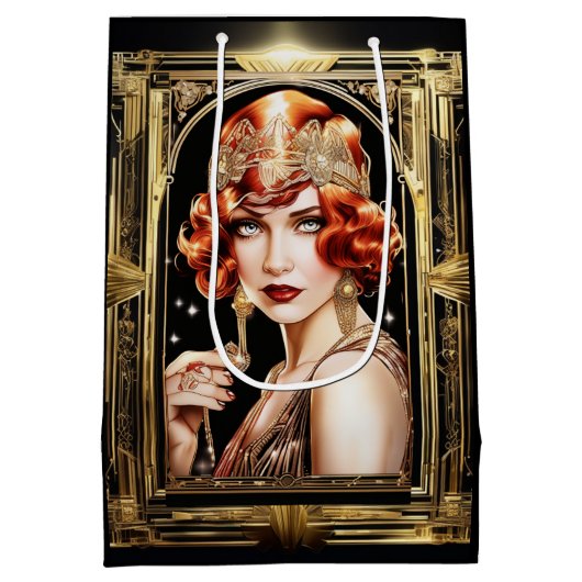Gatsby flapper meisje redhead 1920's party medium cadeauzakje (Achterkant)