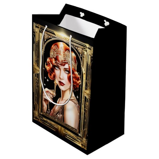 Gatsby flapper meisje redhead 1920's party medium cadeauzakje (Achterkant Gekanteld)