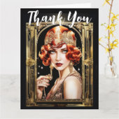 Gatsby flapper meisje roodharig bedankt jaren '20 kaart (Gele Bloem)