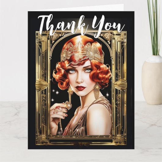 Gatsby flapper meisje roodharig bedankt jaren '20 kaart (Voorkant)