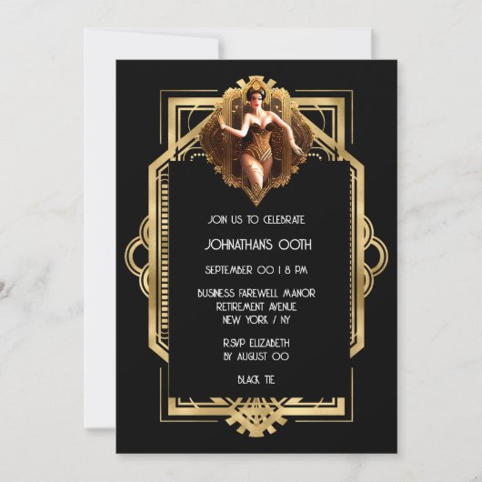 Gatsby Flapper meisje zwart goud 1920's thema fees Kaart (Voorkant)