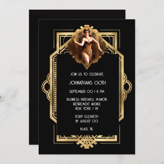 Gatsby Flapper meisje zwart goud 1920's thema fees Kaart (Voorkant / Achterkant)
