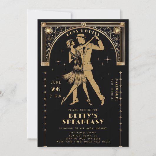 Gatsby Flapper Speakeasy Roaring 20s Deco Verjaard Kaart (Voorkant)