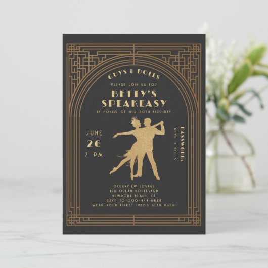 Gatsby Flapper Speakeasy Roaring 20s Gouden Verjaa Kaart (Staand voorkant)