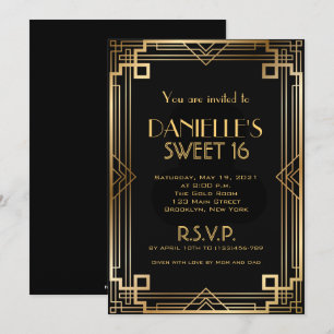 Gatsby geïnspireerde Art Deco Sweet 16 uitnodiging