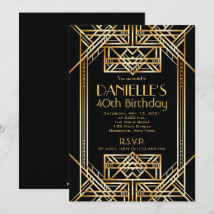 Gatsby geïnspireerde Art Deco verjaardagsuitnodigi Kaart