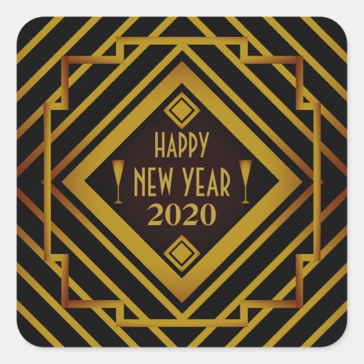 Gatsby Gold 1920's Happy Nieuwjaar Vierkante Sticker (Voorkant)