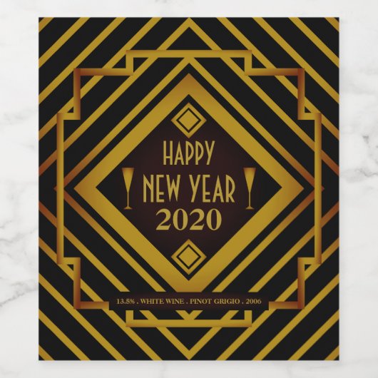 Gatsby Gold 1920's Happy Nieuwjaar Wijn Etiket (Enkel label)