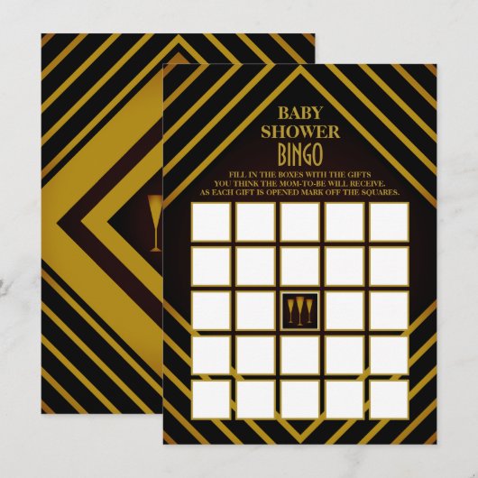 Gatsby Gold 2020 Baby shower Bingo Kaart (Voorkant / Achterkant)